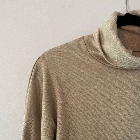 We The Free Cream Tan Shimmer Turtleneck Mockneck Sweater Pullover Women size XS - Picture 4 of 8